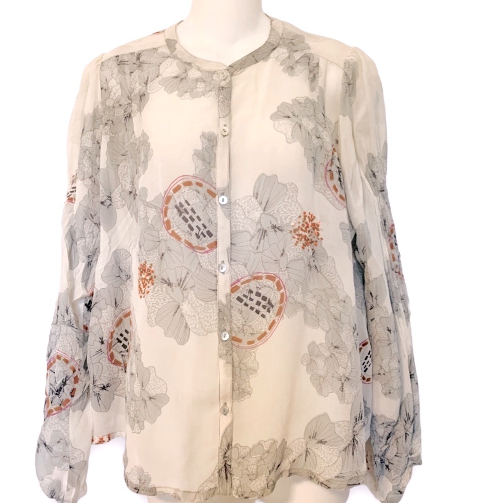 Anthropologie Pyrus London Floral Button down 100%Silk Blouse Size M